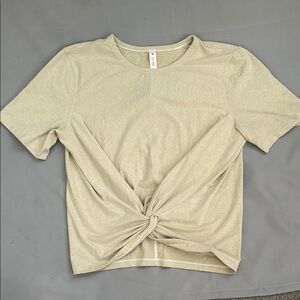 Lululemon Athletica Cream Gold Tie Front Short Sleeve Tee